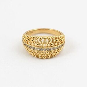 Gold Wide Band Dorica Ring with CZ Row | 14K Gold Plated | Luxury Jewelry